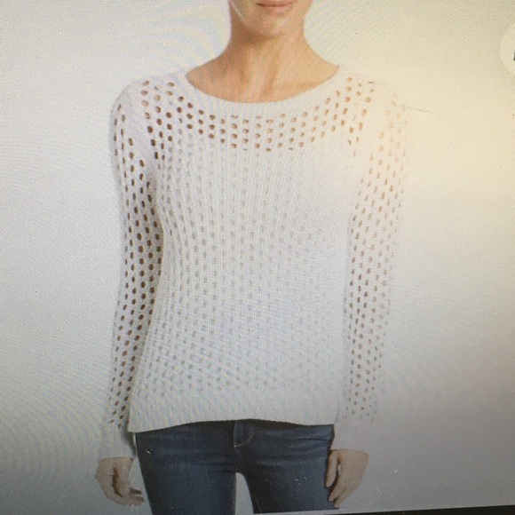 MMK/WHITE-OPEN KNIT CROCHET CREWNECK SWEATER - Picture 1 of 9